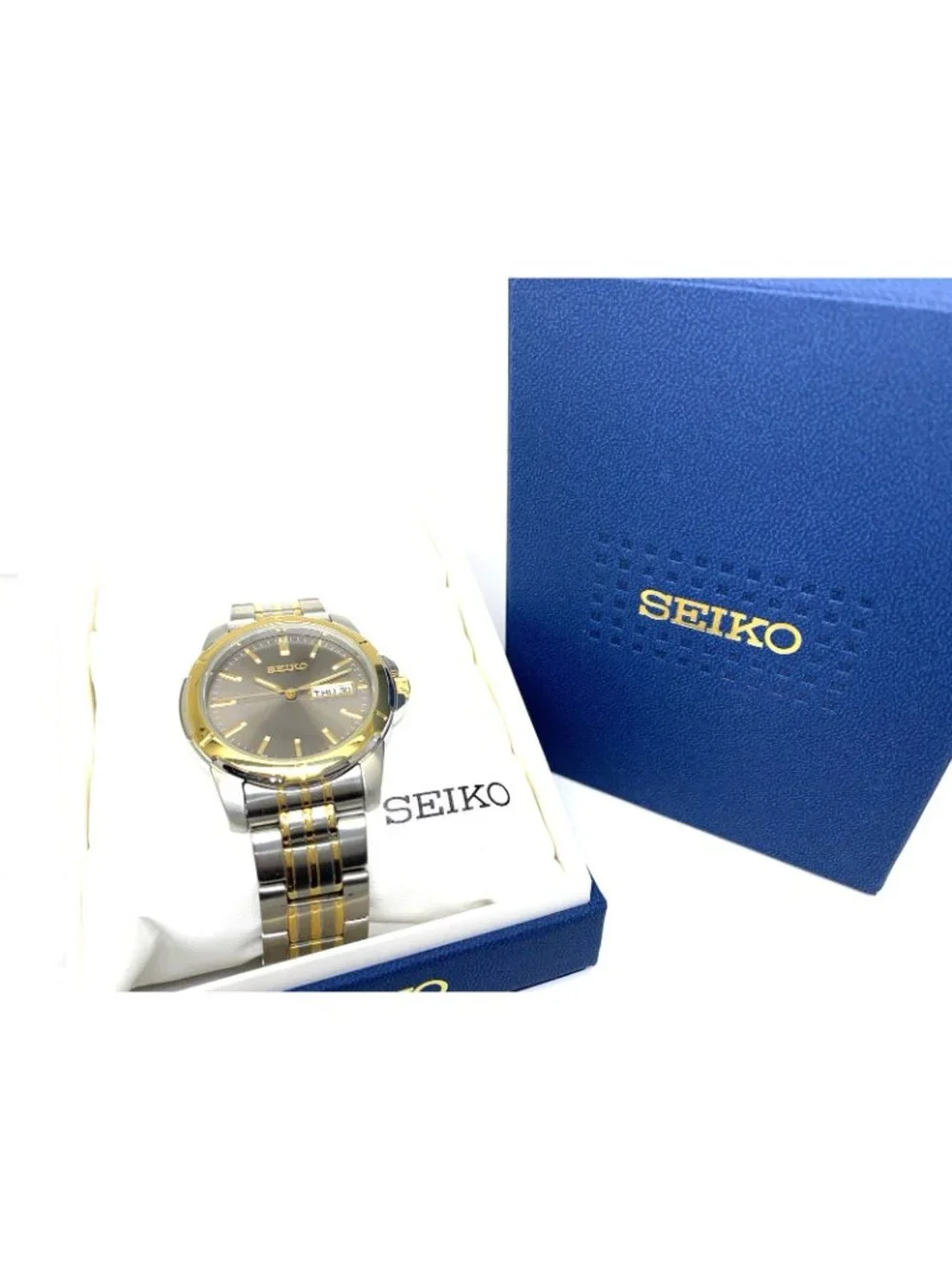 Seiko Men's Watch SUR356 Quartz Gray Dial Day Date Two Tone Stainless Steel 39mm